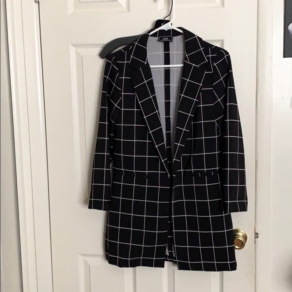 B&W Striped Blazer and Flare Stretch Bottoms